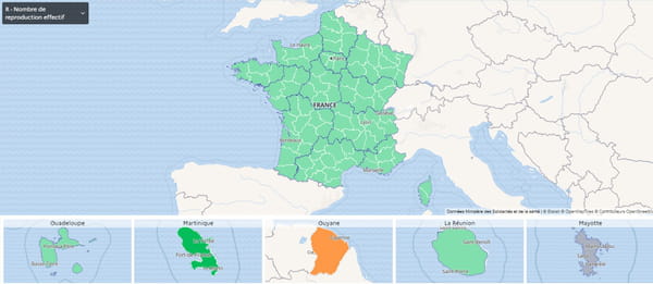 خريطة معدل التكاثر في فرنسا (البر الرئيسي وفي الخارج)