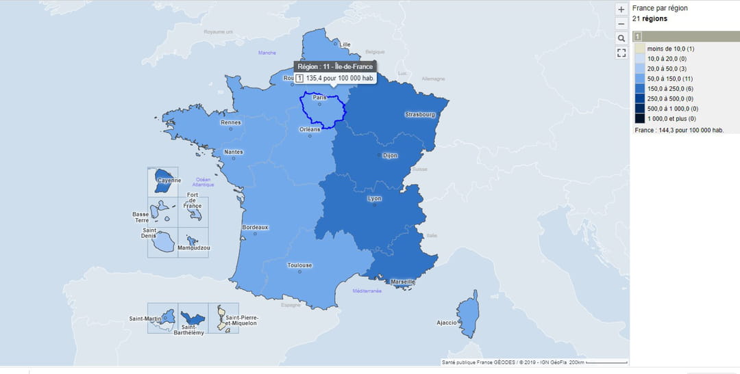 خريطة-فرنسا-معدل الإصابة-كوفيد-إيل-دو-فرانس