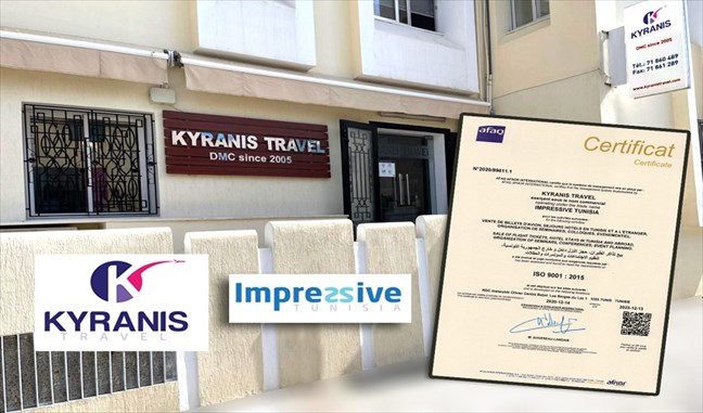 Kyranis Travel ، أول وكالة سفر في تونس حصلت على شهادة ISO 9001 في نسختها 2015