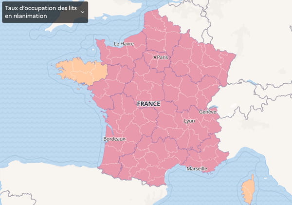 منحنى كوفيد خريطة فرنسا