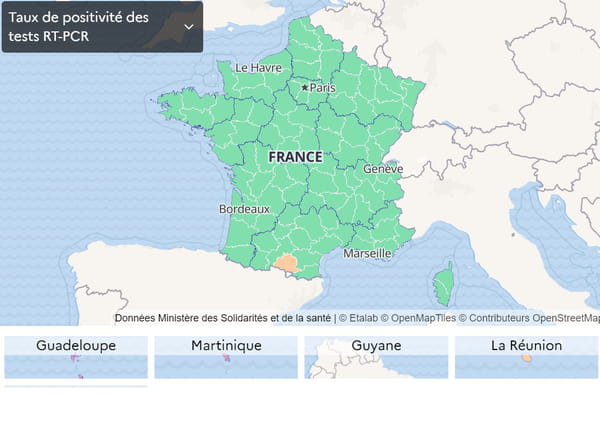 خريطة إيجابية الاختبارات في فرنسا اعتبارًا من 21 أغسطس