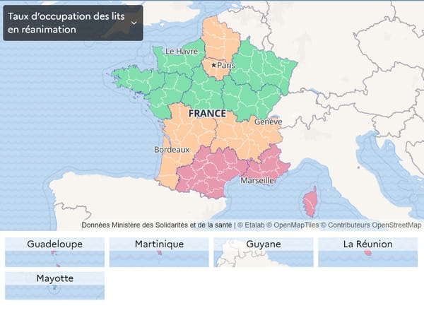 خريطة توضح معدل إشغال أسرة العناية المركزة في فرنسا اعتبارًا من 24 أغسطس