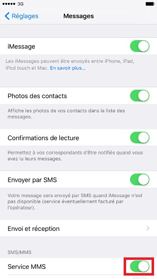 تمكين خدمة MMS لإصلاح فشل إرسال صور iphone