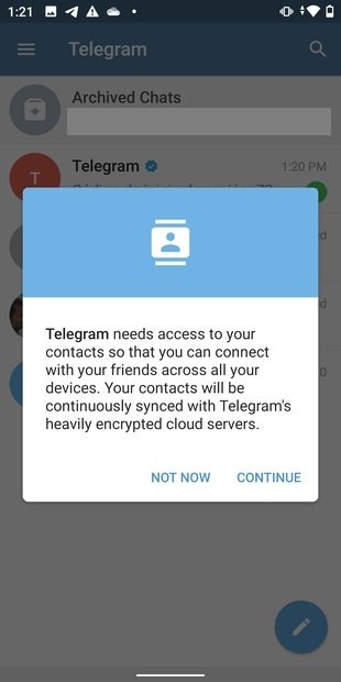 مزامنة جهات الاتصال في Telegram