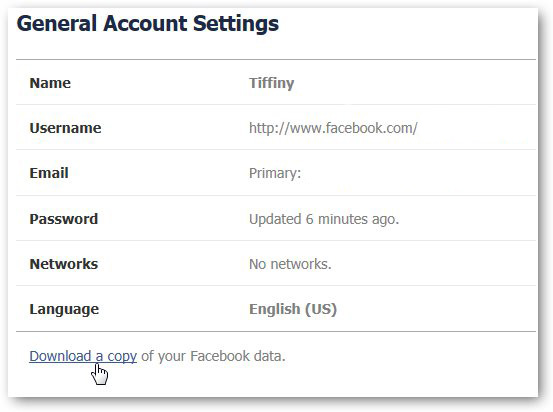 قم بتنزيل نسخة بيانات facebook لاستعادة رسائل facebook