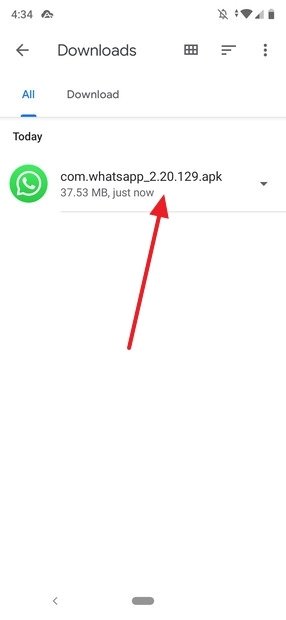 APK من WhatsApp في الملفات