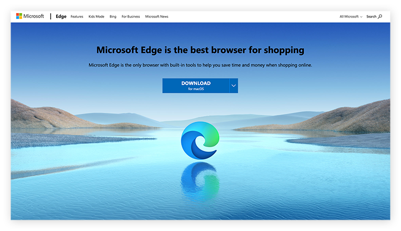 لقطة شاشة لصفحة Microsoft Edge الرئيسية