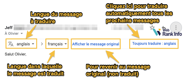 خيارات الترجمة في Gmail