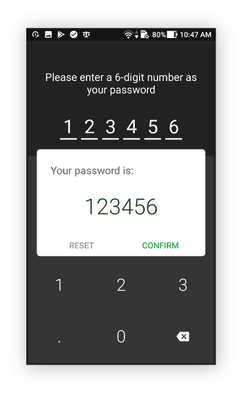 إدخال رمز PIN في الحاسبة + لنظام Android