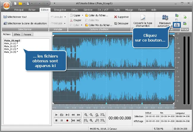 كيفية تقسيم ملف صوتي إلى عدة أجزاء باستخدام محرر الصوت AVS؟  الخطوة 4