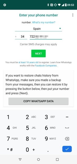إعداد أول رقم هاتف في WhatsApp Plus