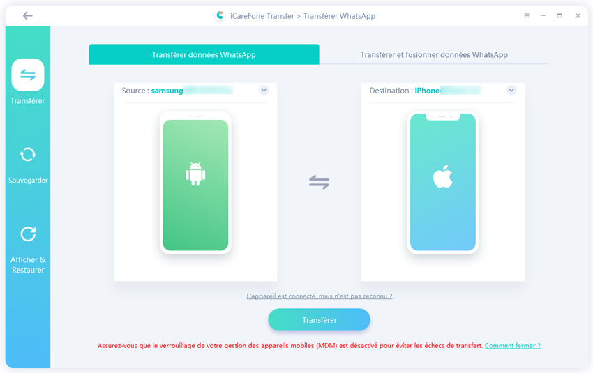 انقل whatsapp android إلى iOS - نقل icarefone