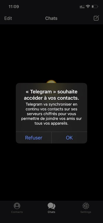 شاشة تطبيق Telegram Messenger لقبول مزامنة جهات الاتصال