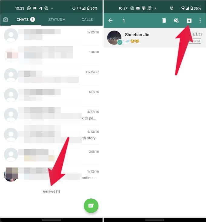 إلغاء أرشفة دردشة WhatsApp على Android باستخدام الخيار المؤرشف - الدردشات المؤرشفة في WhatsApp على Android و iPhone
