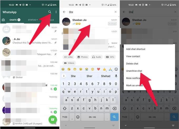 Unarchive WhatsApp Chat on Android - الدردشات المؤرشفة في WhatsApp على Android و iPhone