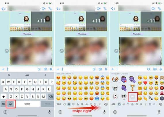 تخصيص ملصقات Memoji لـ واتس اب افتح Memoji Keyboard من WhatsApp على iPHone iOS13