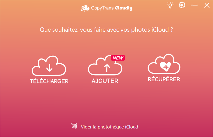 الشاشة الرئيسية لبرنامج CopyTrans Cloudly
