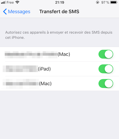 iMessage و SMS - نقل الرسائل القصيرة