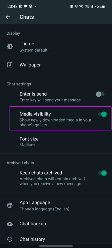 تعطيل رؤية الوسائط منع whatsapp من حفظ الصور 461x1024 1 - كيفية منع WhatsApp من حفظ الصور على iPhone و Android