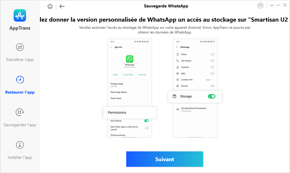 امنح إصدار WhatsApp المخصص الإذن على الجهاز المستهدف