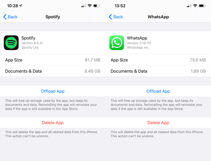 المستندات والبيانات في Spotify و WhatsApp