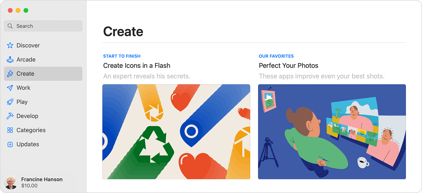 يعرض App Store على Mac الرصيد تحت الاسم في الشريط الجانبي.