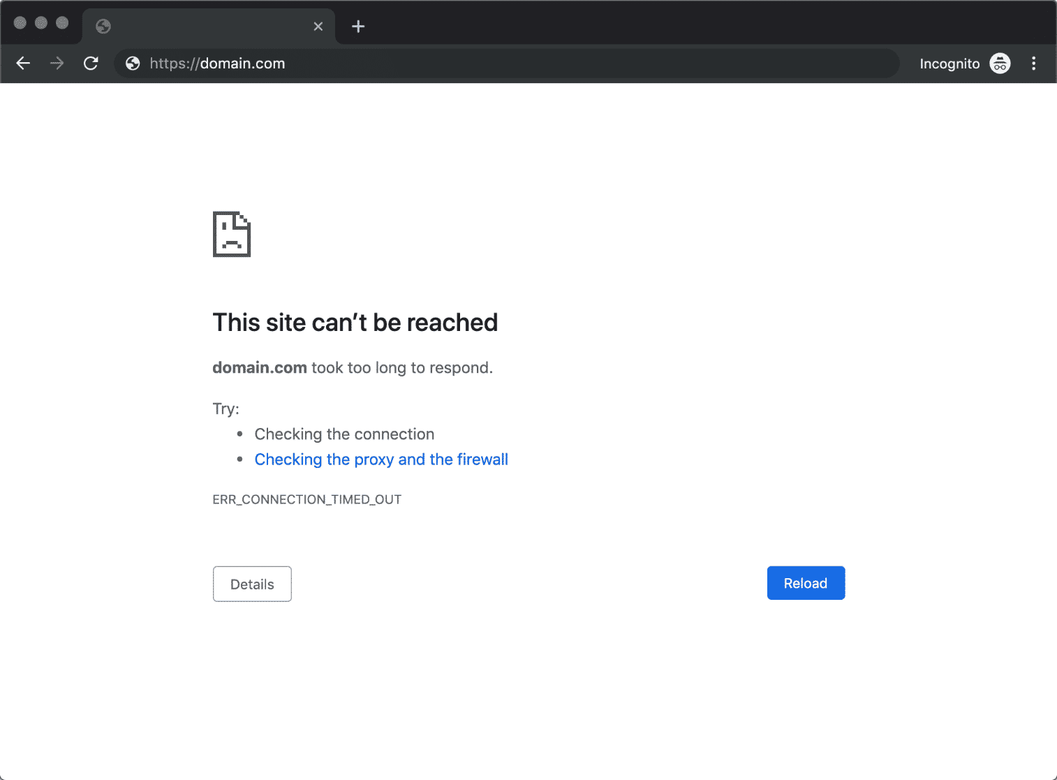 خطأ في مهلة الاتصال في Chrome.
