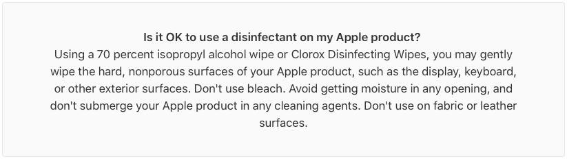 تحذير Apple بخصوص استخدام المطهرات مع منتجات Apple