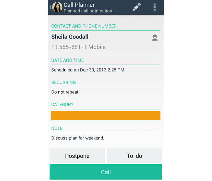 مخطط المكالمات: إنشاء تنبيه في تطبيق Call Planner