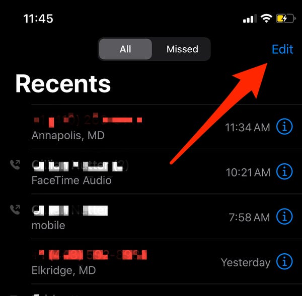 زيادة سجل مكالمات iPhone
