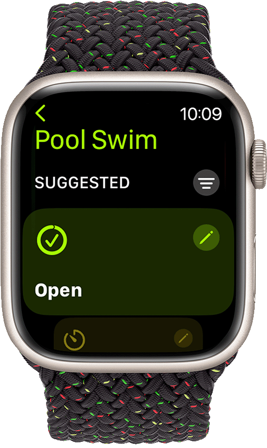 خيارات الهدف لتمرين Pool Swim على Apple Watch.