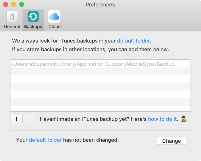 iPhone Backup Extractor يعرض مجلد النسخ الاحتياطي الافتراضي لـ iTunes