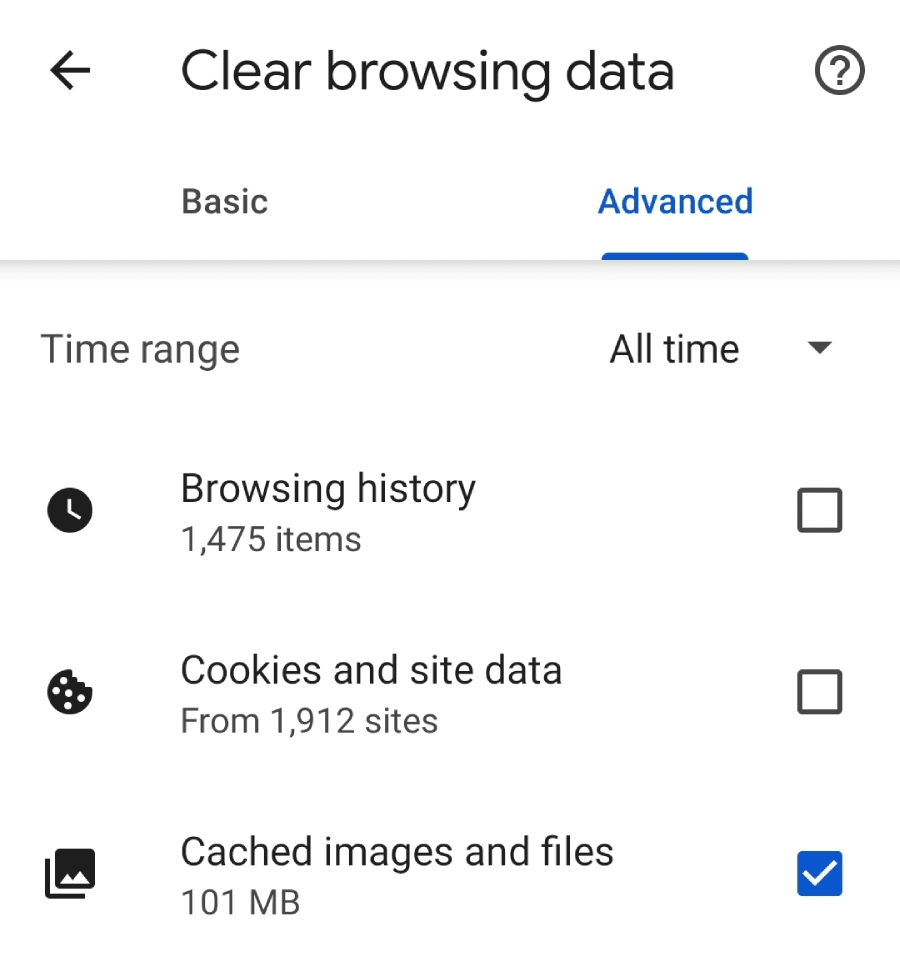 مسح بيانات التصفح في متصفح Chrome.