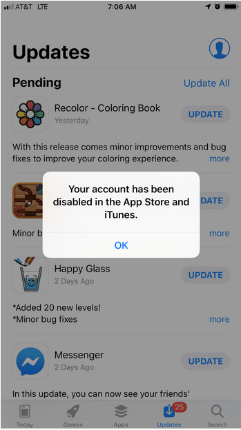 تم إلغاء تنشيط حسابك في App Store و iTunes (تم الإصلاح)